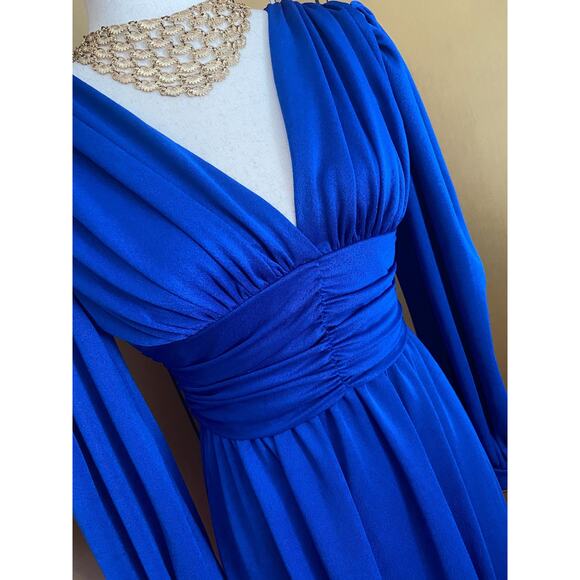 Vintage maxi dress with gathered waist in cobalt blue, size M - Picture 6 of 9